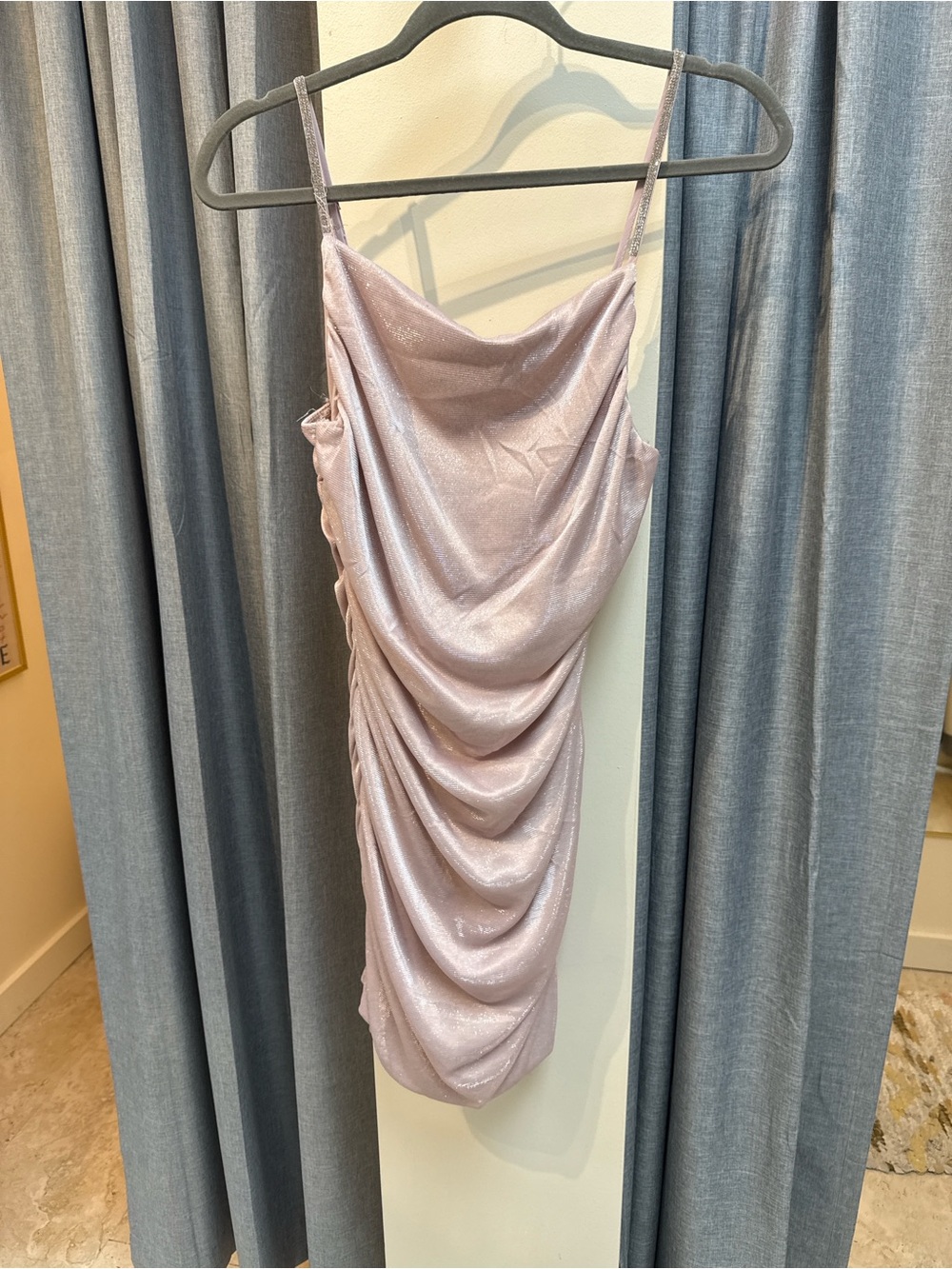 Sleeveless Draped Satin Slip Dress in Light Pink